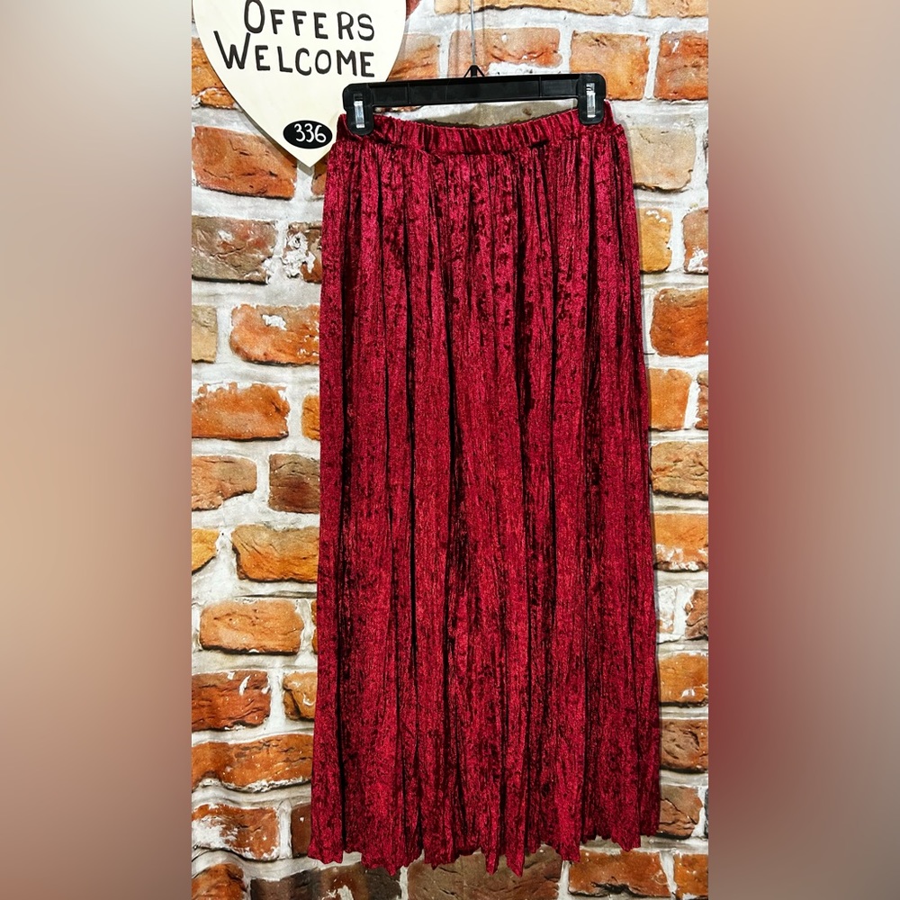 Cactus Flower Wine Broomstick Skirt EUC Full Long Western Crushed Velvet OS